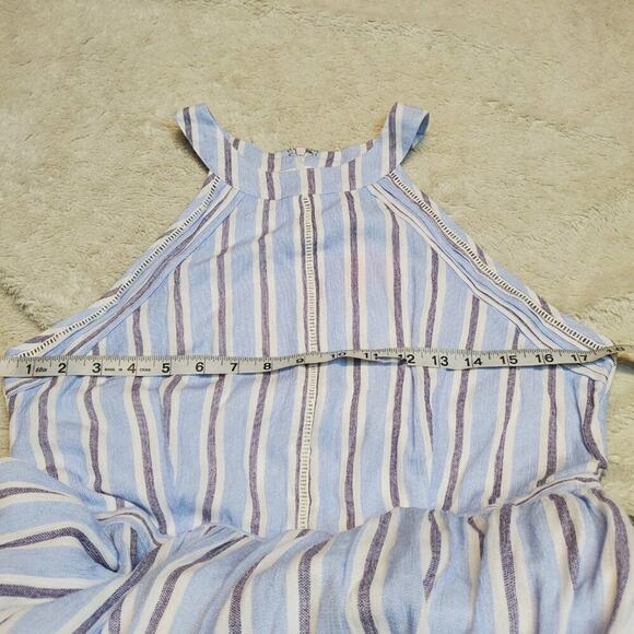 NWT Needlework Blue White Striped Sleeveless Halter Cottage Wide Leg Romper L - Picture 9 of 12